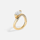 Lab Grown Diamond Marquise Ring Wave Half Bezel Band 14kt Solid Gold Jewelry