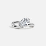 14kt Solid Gold Lab Grown Diamond Pear Wave Half Bezel Ring