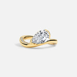 14kt Solid Gold Lab Grown Diamond Pear Wave Half Bezel Ring