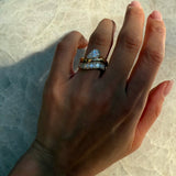 14kt Solid Gold Lab Grown Diamond Pear Wave Half Bezel Ring