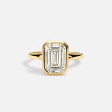 14kt Gold Lab Grown Diamond Emerald Cut Ring Engagement Bezel Set Jewelry
