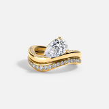 Lab Grown Diamond Pear Ring Engagement Wave Pave Band 14kt Gold Jewelry