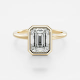 14kt Yellow Gold Lab Diamond Emerald Cut Bezel Set Ring