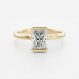 Lab Grown Diamond Bezel Engagement Ring 14kt Solid Gold Radiant Cut Stone