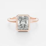 Lab Grown Diamond Bezel Engagement Ring 14kt Solid Gold Radiant Cut Stone