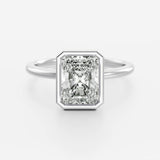 Lab Grown Diamond Bezel Engagement Ring 14kt Solid Gold Radiant Cut Stone