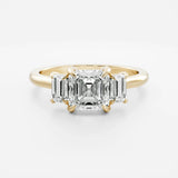 14kt Solid Gold Lab Diamond Asscher Cut Ring Trilogy Engagement Jewelry
