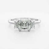 14kt Solid Gold Lab Diamond Asscher Cut Ring Trilogy Engagement Jewelry