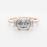 14kt Solid Gold Lab Diamond Asscher Cut Ring Trilogy Engagement Jewelry