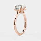 14kt Solid Gold Lab Diamond Asscher Cut Ring Trilogy Engagement Jewelry