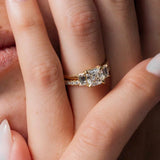 14kt Solid Gold Lab Diamond Asscher Cut Ring Trilogy Engagement Jewelry