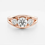 Lab Diamond Round Shape Ring 14kt Rose Gold Split Shank Band