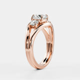 Lab Diamond Round Shape Ring 14kt Rose Gold Split Shank Band