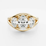 Lab Grown Diamond Oval Cut Ring Split Shank Trilogy Engagement Jewelry 14kt Solid Gold