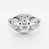 Lab Grown Diamond Oval Cut Ring Split Shank Trilogy Engagement Jewelry 14kt Solid Gold