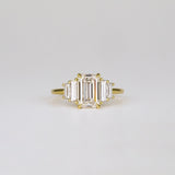 Lab Diamond Emerald Cut Ring 14kt Solid Gold Five Stone Engagement Jewelry