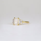 Lab Diamond Emerald Cut Ring 14kt Solid Gold Five Stone Engagement Jewelry