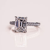 Emerald Cut Lab Diamond Eternity Ring, 14kt Solid Gold Pave Diamond Jewelry