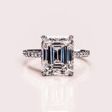 Emerald Cut Lab Diamond Eternity Ring, 14kt Solid Gold Pave Diamond Jewelry