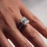 Emerald Cut Lab Diamond Eternity Ring, 14kt Solid Gold Pave Diamond Jewelry