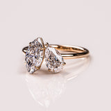 Lab Diamond Two Stone Ring, 14kt White Gold Bridal Jewelry