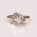 Lab Diamond Two Stone Ring, 14kt White Gold Bridal Jewelry