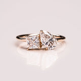 Lab Diamond Two Stone Ring 14kt Yellow Gold Bridal Jewelry