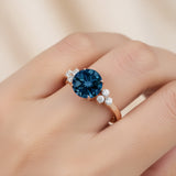 Trio Diamond Engagement Ring with Round Solitaire London Blue Topaz - GeumJewels