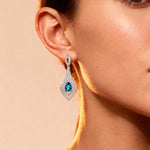 Vintage Inspired Pear Cut London Blue Topaz Diamond Drop Earrings - GeumJewels
