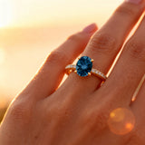 Oval Solitaire London Blue Topaz with Accent Diamonds Engagement Ring