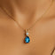 London Blue Topaz Teardrop Pendant with Solitaire Diamond - GeumJewels