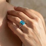 Emerald Cut London Blue Topaz Split Shank Engagement Ring with Diamonds