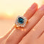 Oval Solitaire London Blue Topaz Baguette and Round Diamond Cocktail Ring - GeumJewels