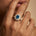 Triple Halo Diamond Oval Cut London Blue Topaz Cocktail Ring - GeumJewels