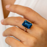 Emerald Cut London Blue Topaz Split Shank Engagement Ring with Diamonds