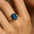 Emerald Cut London Blue Topaz and Diamond Three Stone Ring - GeumJewels