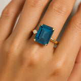 Emerald Shaped London Blue Topaz with 3mm Accent Solitaire Engagement Ring - GeumJewels
