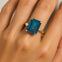 Emerald Shaped London Blue Topaz with 3mm Accent Solitaire Engagement Ring - GeumJewels