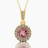 Dainty Round Solitaire Halo Diamond Morganite Pendant