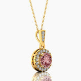 Dainty Round Solitaire Halo Diamond Morganite Pendant