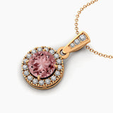 Dainty Round Solitaire Halo Diamond Morganite Pendant