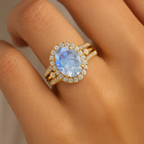 Solitaire Oval Moonstone Split Shank Diamond Engagement Ring