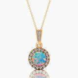 Dainty Round Solitaire Halo Diamond Opal Pendant