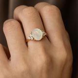 Trio Diamond Engagement Ring with Oval Cut Opal - GeumJewels