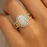 Solitaire Oval Opal Split Shank Diamond Engagement Ring - GeumJewels