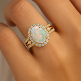 Solitaire Oval Opal Split Shank Diamond Engagement Ring
