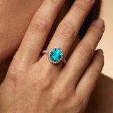 Oval Solitaire Paraiba Tourmaline Halo Diamond Engagement Ring