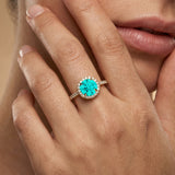 Classic Round Halo Diamonds with Solitaire Paraiba Tourmaline Engagement Ring