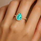 Classic Pear Shaped Paraiba Tourmaline Halo Diamond Engagement Ring - GeumJewels