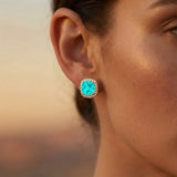 Cushion Cut Paraiba Tourmaline Halo Diamond Stud Earrings